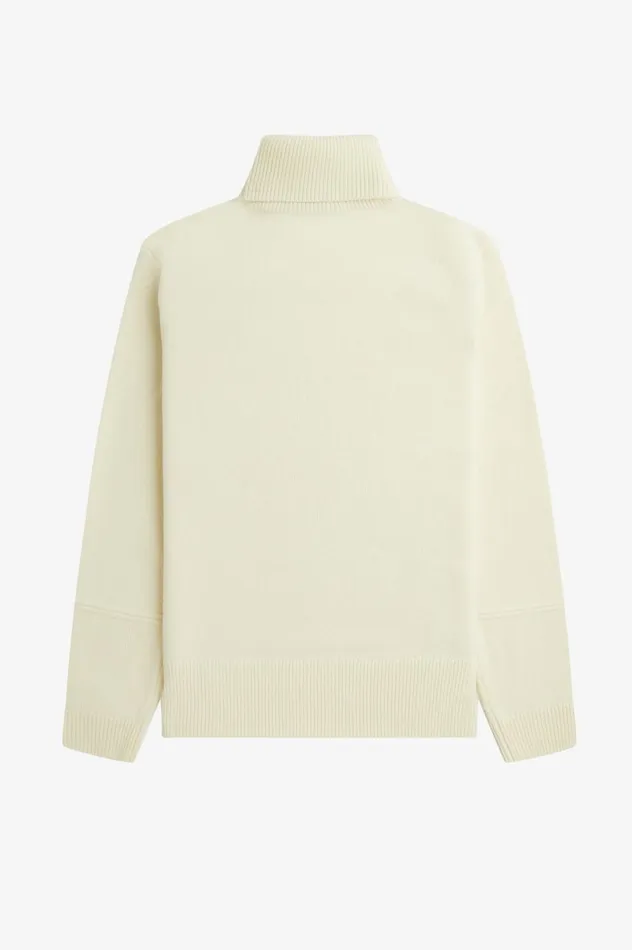 Men Knitted Roll Neck Jumper Ecru Fred Perry Knitwear