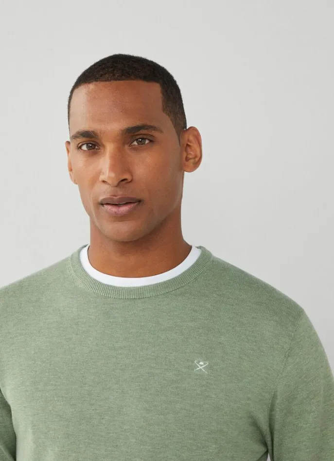 Men Knitwear Hackett London Cotton And Silk Crew Neck Jumper Sea Green