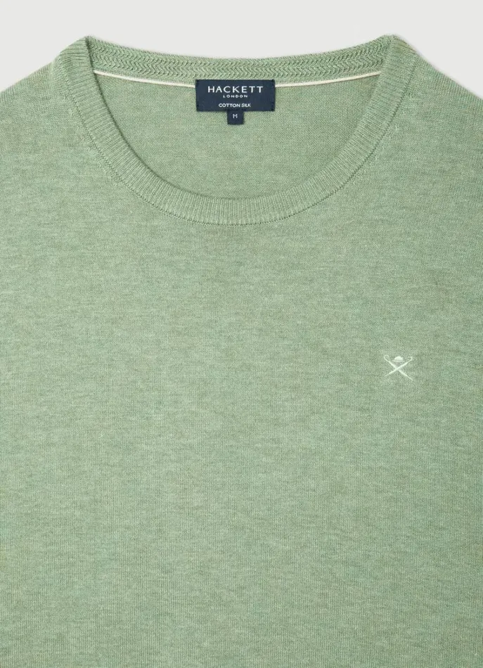 Men Knitwear Hackett London Cotton And Silk Crew Neck Jumper Sea Green