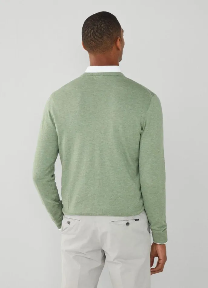 Men Knitwear Hackett London Cotton And Silk VNeck Jumper Sea Green