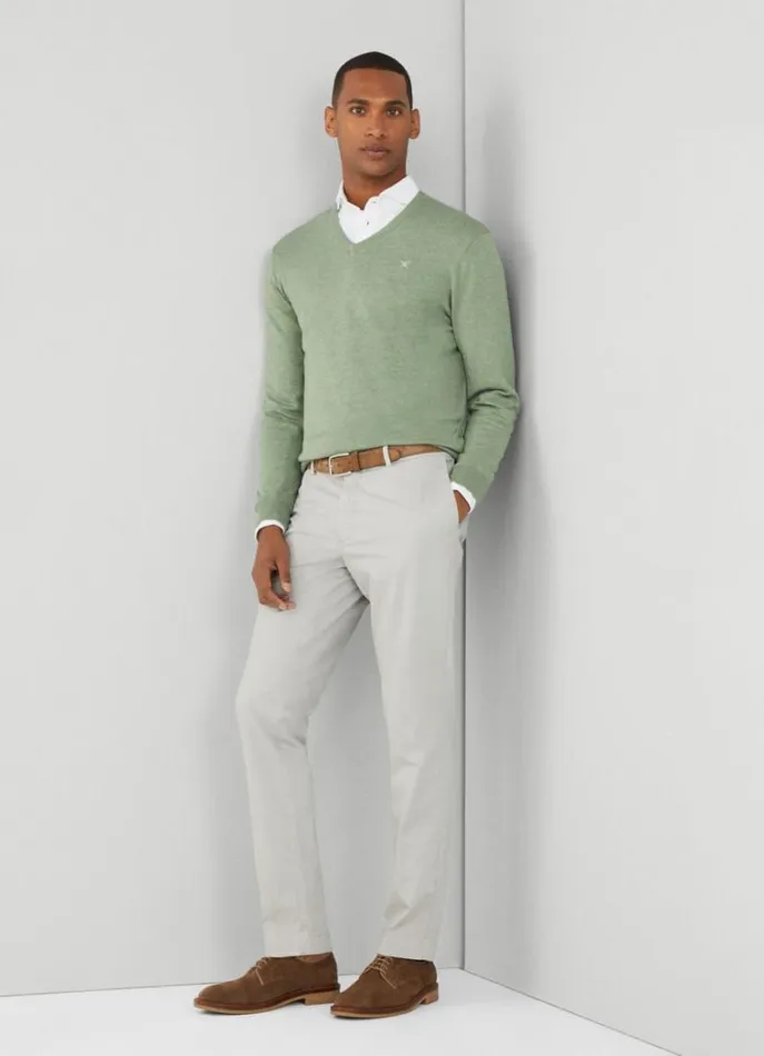 Men Knitwear Hackett London Cotton And Silk VNeck Jumper Sea Green