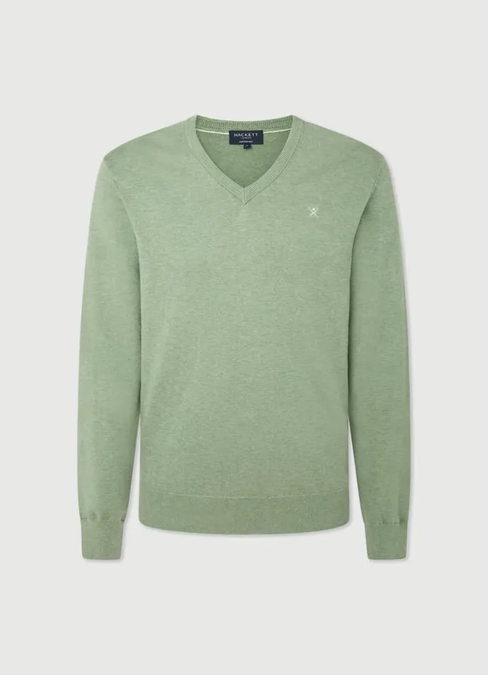 Men Knitwear Hackett London Cotton And Silk VNeck Jumper Sea Green