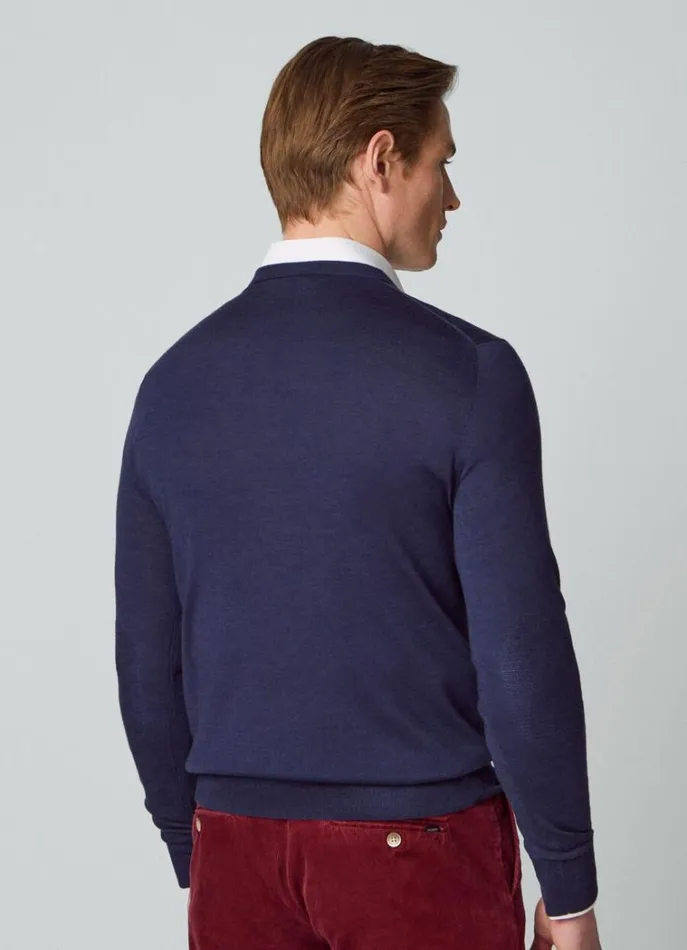 Men Knitwear Hackett London Merino Wool VNeck Jumper Navy