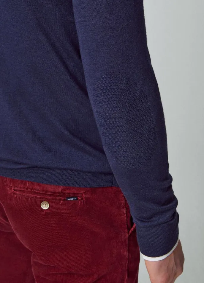 Men Knitwear Hackett London Merino Wool VNeck Jumper Navy