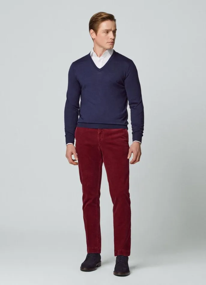 Men Knitwear Hackett London Merino Wool VNeck Jumper Navy