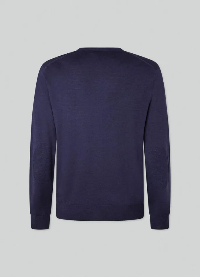 Men Knitwear Hackett London Merino Wool VNeck Jumper Navy