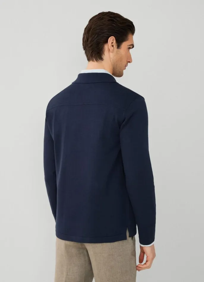 Men Knitwear Hackett London Overshirt With Stand Collar Navy