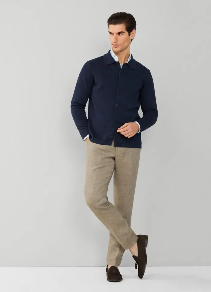 Men Knitwear Hackett London Overshirt With Stand Collar Navy