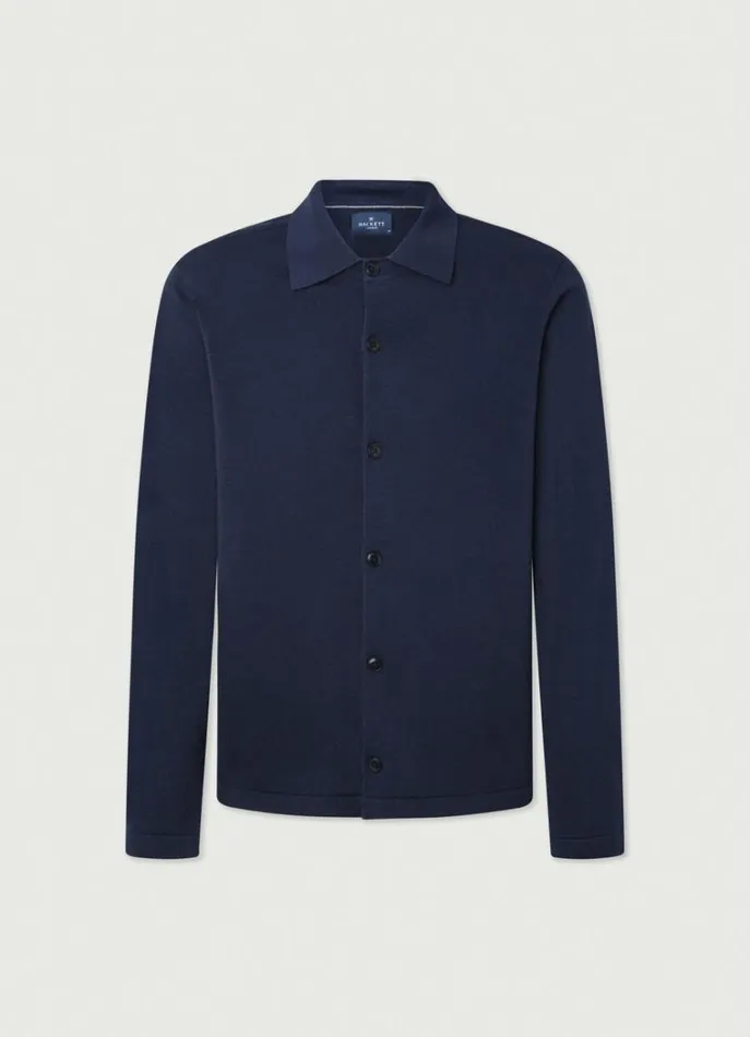 Men Knitwear Hackett London Overshirt With Stand Collar Navy