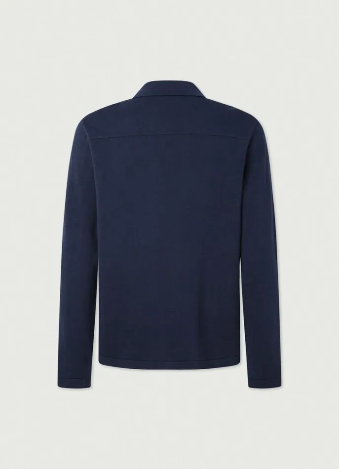 Men Knitwear Hackett London Overshirt With Stand Collar Navy