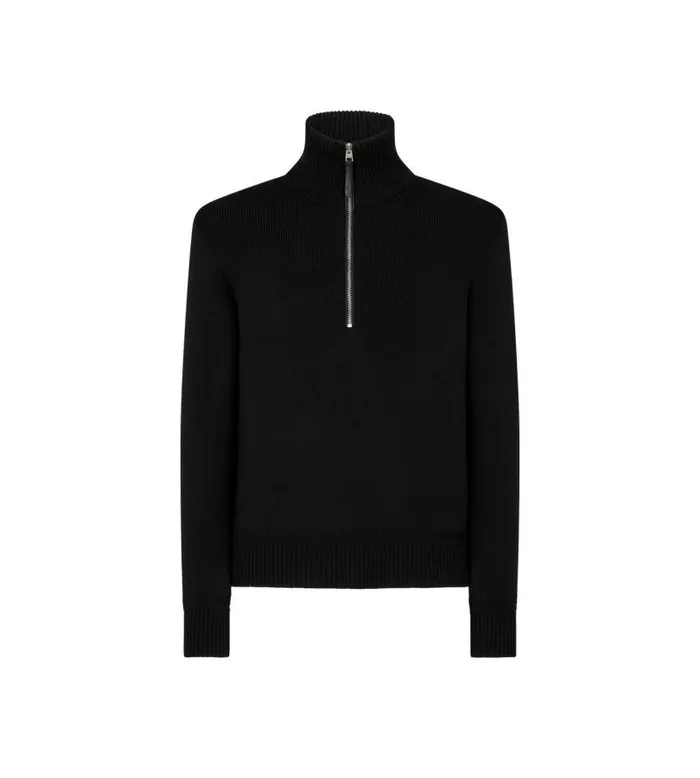 Men Knitwear Tom Ford Merino Silk Half Zip Funnel Black