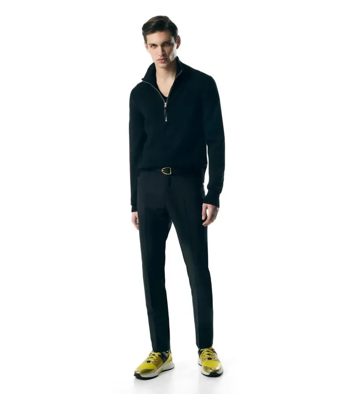 Men Knitwear Tom Ford Merino Silk Half Zip Funnel Black Men Knitwear Tom Ford Merino Silk Half Zip Funnel Black
