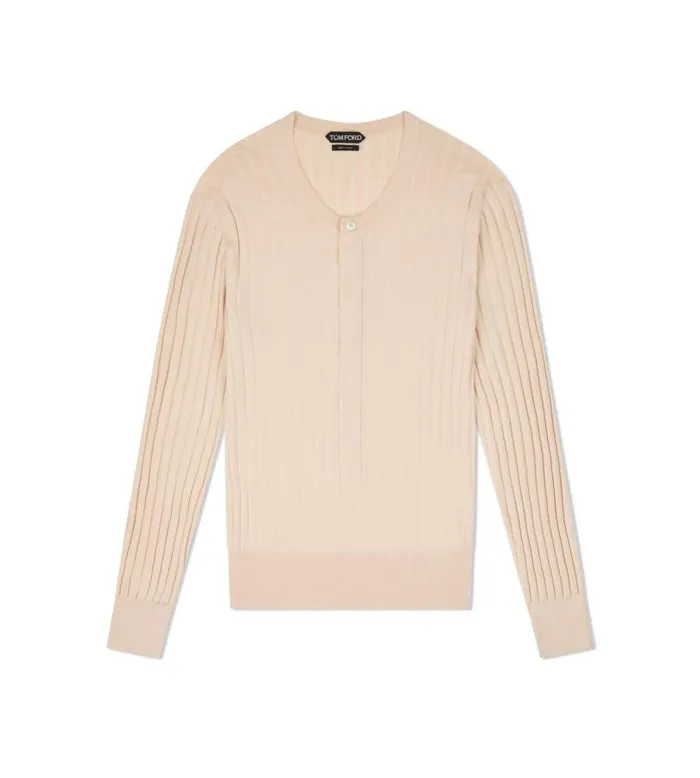 Men Knitwear Tom Ford Silk Blend Henley Ivory