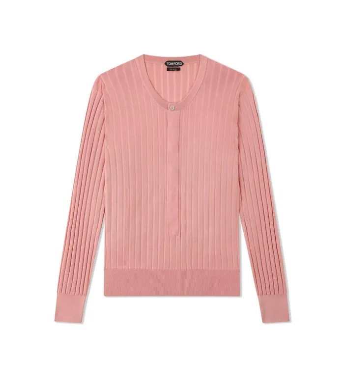 Men Knitwear Tom Ford Silk Blend Henley Pink