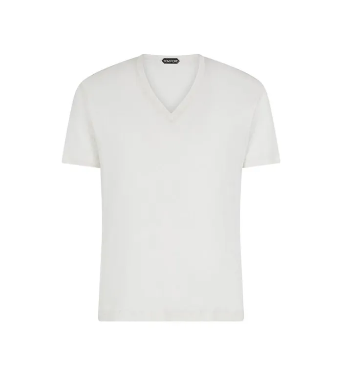 Men Knitwear Tom Ford Silk Sheer V Neck Ecru