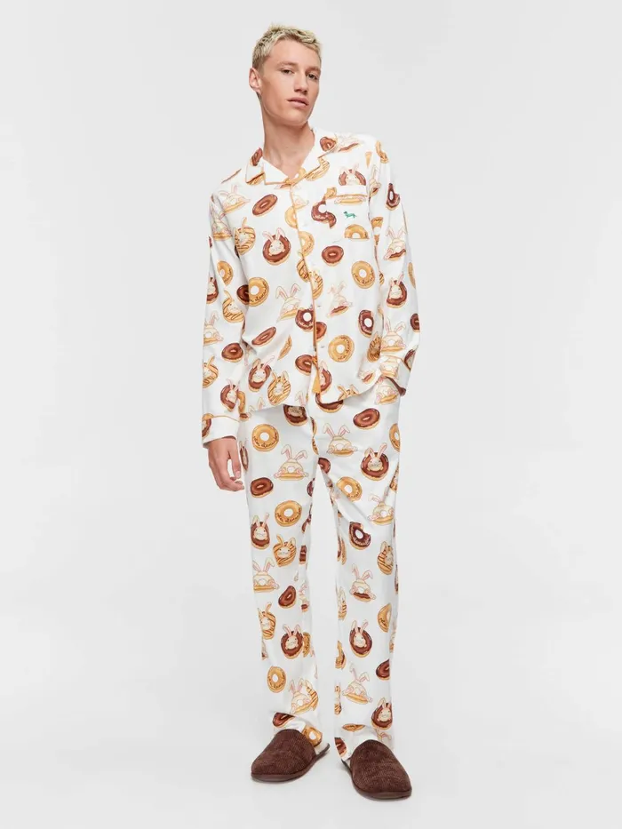 Men Krispy Kreme Bunnies Bamboo Flannelette Long Sleeve Pj Set Multi Peter Alexander Sets