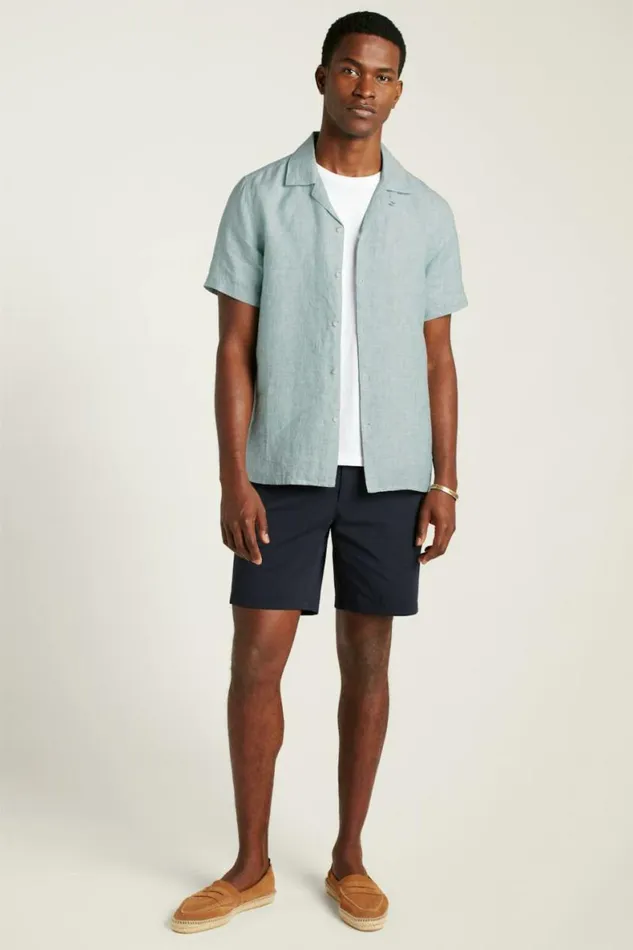 Men Linen Riviera Cabana Shirt Bayou Green Linen Bonobos Short Sleeve Shirts