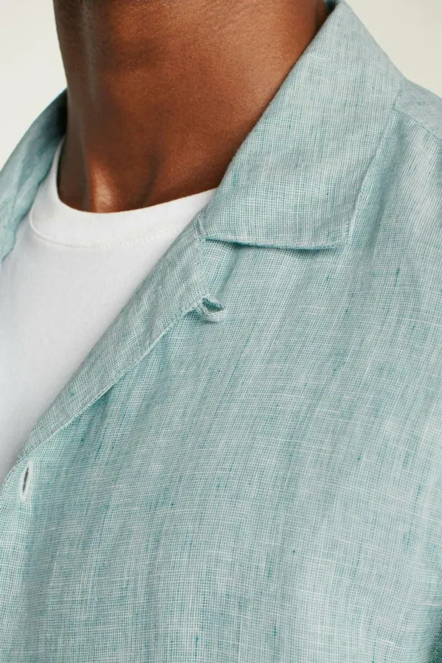 Men Linen Riviera Cabana Shirt Bayou Green Linen Bonobos Short Sleeve Shirts