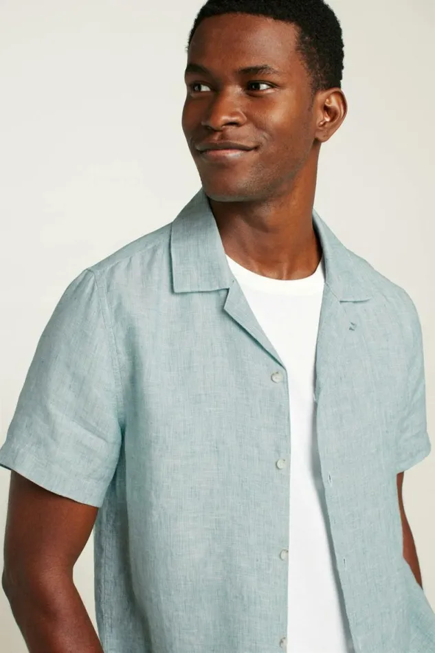 Men Linen Riviera Cabana Shirt Bayou Green Linen Bonobos Short Sleeve Shirts