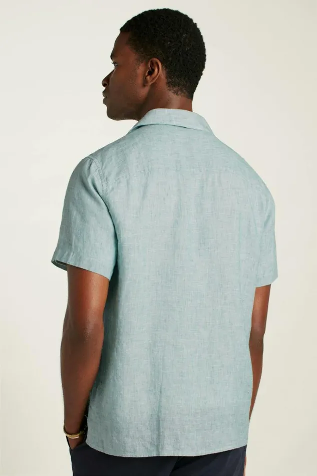Men Linen Riviera Cabana Shirt Bayou Green Linen Bonobos Short Sleeve Shirts