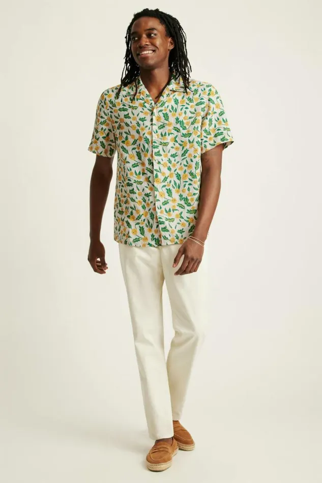 Men Linen Riviera Cabana Shirt Wild Dandelions Bonobos Short Sleeve Shirts