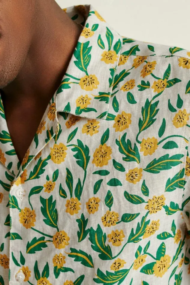 Men Linen Riviera Cabana Shirt Wild Dandelions Bonobos Short Sleeve Shirts