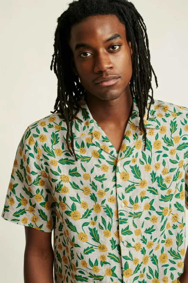 Men Linen Riviera Cabana Shirt Wild Dandelions Bonobos Short Sleeve Shirts