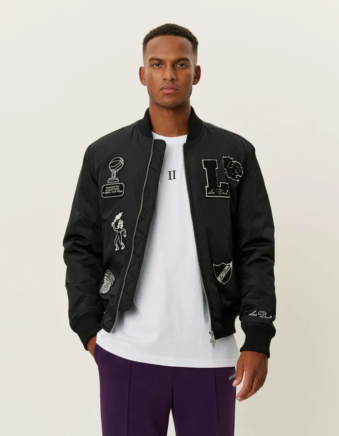 Men Neo Varsity Bomber Jacket 8211 BlackBlack Les Deux JacketsCoats