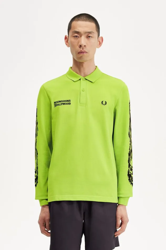 Men Noon GoonsNoongoons Long Sleeve Graphic Polo Shirt Lime Green Fred Perry Polo Shirts Men Noon GoonsNoongoons Long Sleeve Graphic Polo Shirt Lime Green Fred Perry Polo Shirts