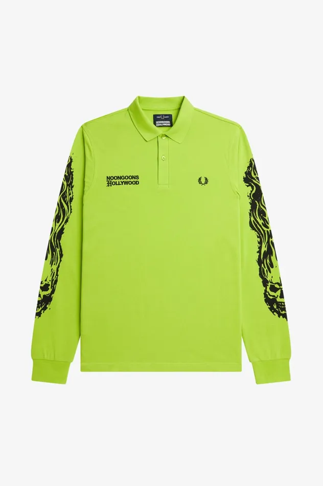 Men Noon GoonsNoongoons Long Sleeve Graphic Polo Shirt Lime Green Fred Perry Polo Shirts
