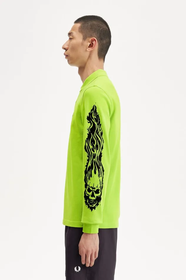 Men Noon GoonsNoongoons Long Sleeve Graphic Polo Shirt Lime Green Fred Perry Polo Shirts