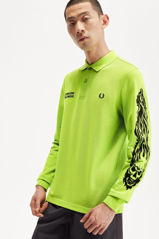 Men Noon GoonsNoongoons Long Sleeve Graphic Polo Shirt Lime Green Fred Perry Polo Shirts