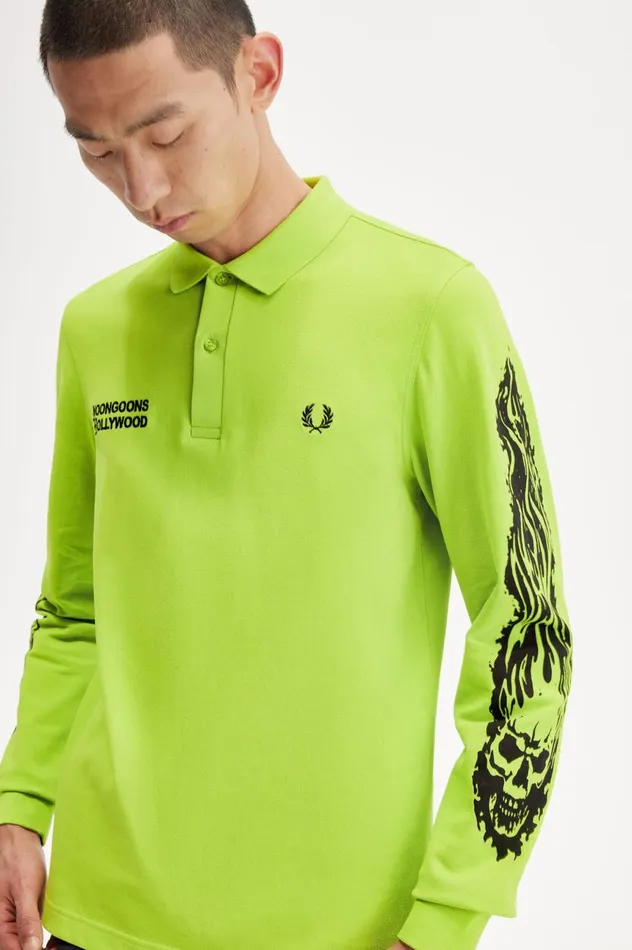 Men Noon GoonsNoongoons Long Sleeve Graphic Polo Shirt Lime Green Fred Perry Polo Shirts