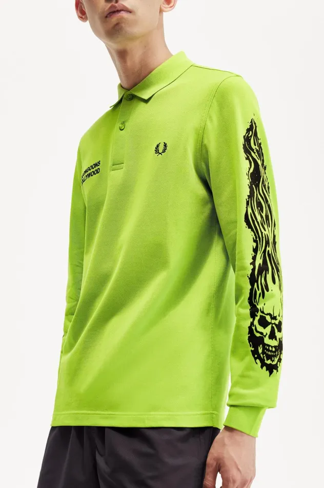 Men Noon GoonsNoongoons Long Sleeve Graphic Polo Shirt Lime Green Fred Perry Polo Shirts
