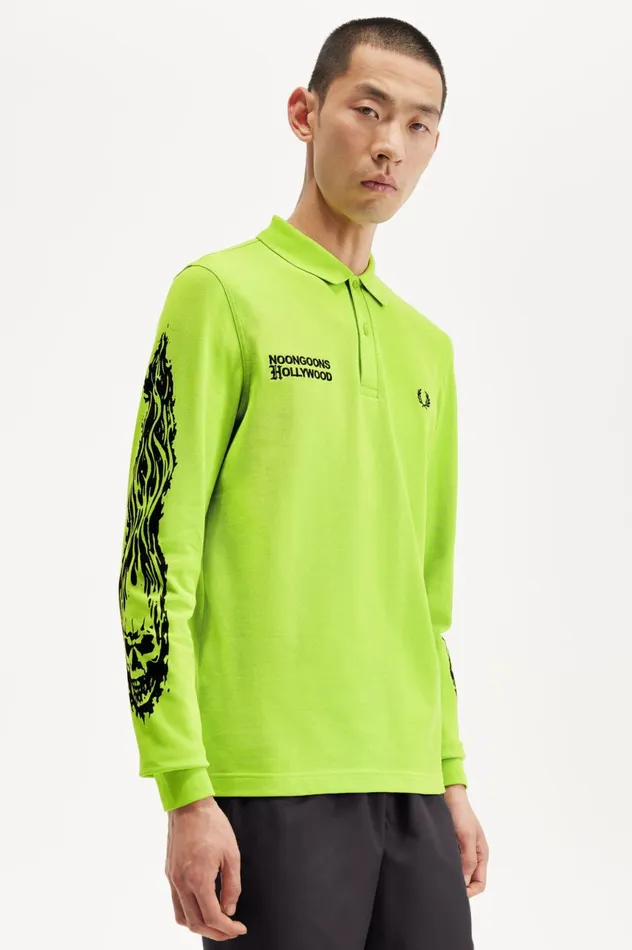 Men Noon GoonsNoongoons Long Sleeve Graphic Polo Shirt Lime Green Fred Perry Polo Shirts