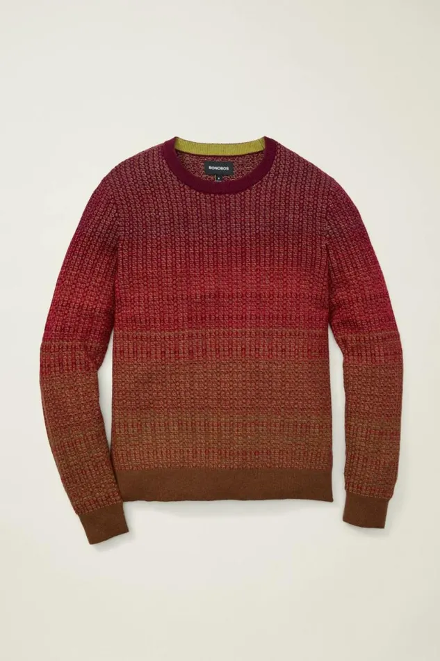Men Ombre Crew Neck Sweater Burgundy Ombre Bonobos Crew and VNeck Sweaters
