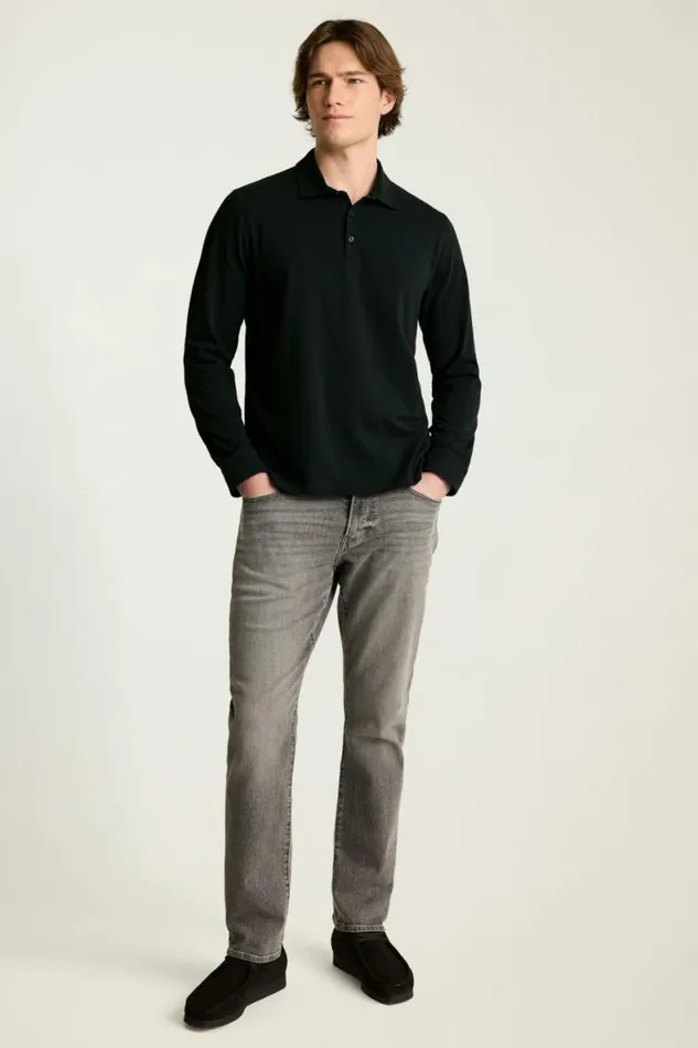 Men Organic Cotton Long Sleeve Polo Black Bonobos Polos
