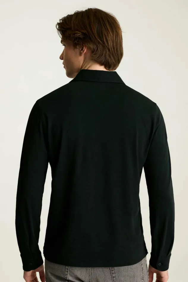 Men Organic Cotton Long Sleeve Polo Black Bonobos Polos