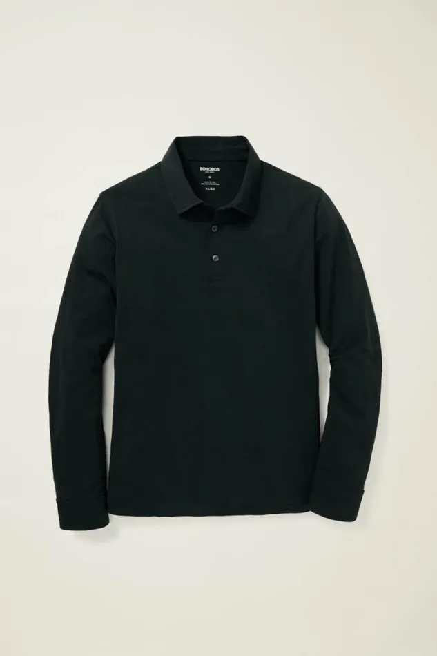 Men Organic Cotton Long Sleeve Polo Black Bonobos Polos