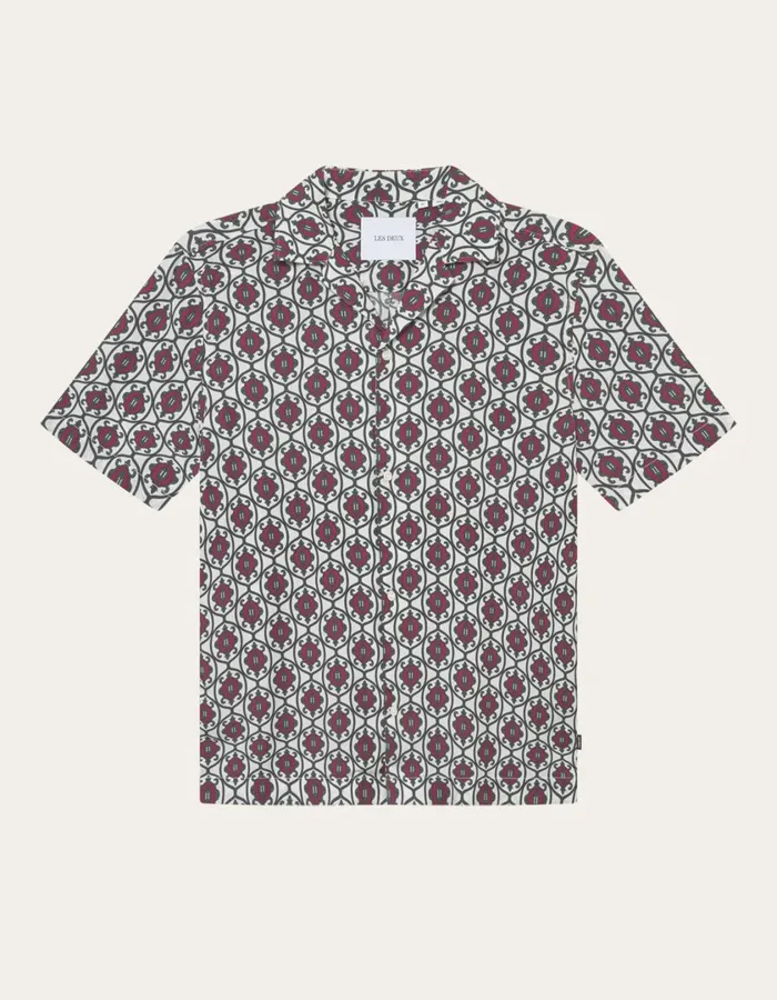 Men Ornament Tencel SS Shirt 8211 IvoryChive Green Les Deux ShirtsOvershirts