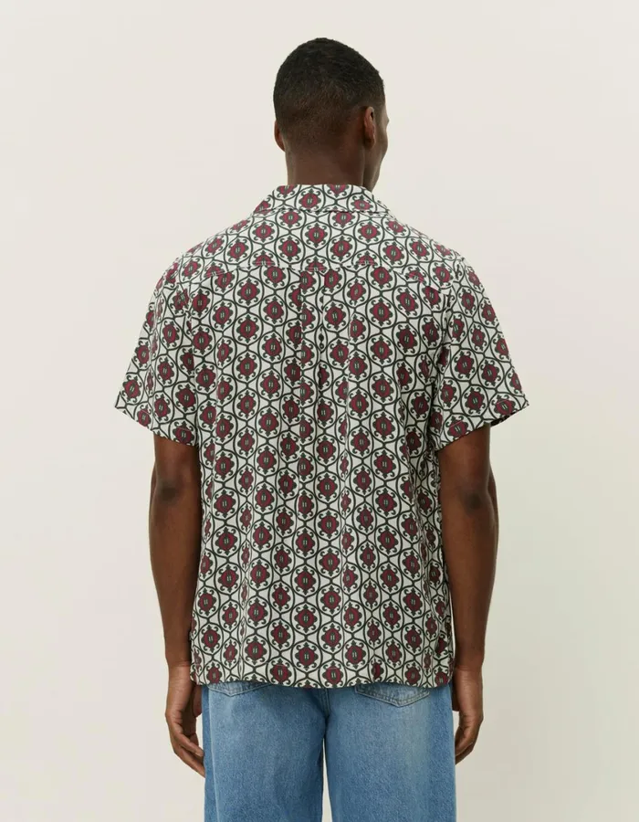 Men Ornament Tencel SS Shirt 8211 IvoryChive Green Les Deux ShirtsOvershirts