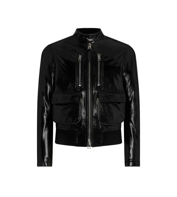 Men Outerwear Tom Ford Crackled Leather Zip Pocket Blouson Black