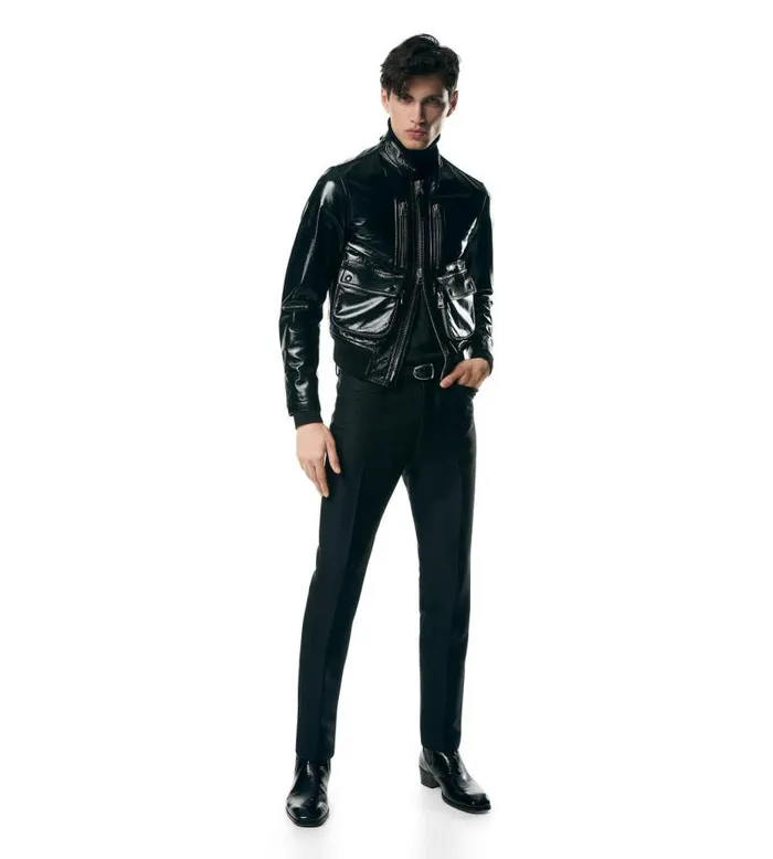 Men Outerwear Tom Ford Crackled Leather Zip Pocket Blouson Black Men Outerwear Tom Ford Crackled Leather Zip Pocket Blouson Black