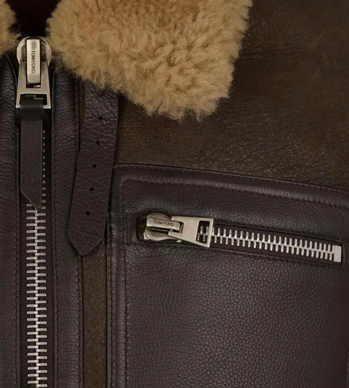 Men Outerwear Tom Ford Crackled Shearling Zip Blouson Brown Men Outerwear Tom Ford Crackled Shearling Zip Blouson Brown
