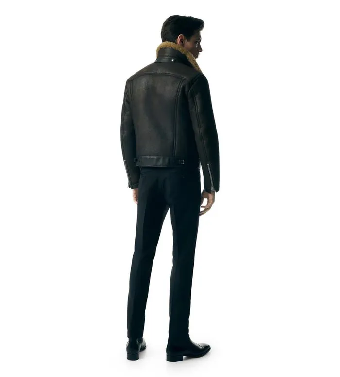 Men Outerwear Tom Ford Crackled Shearling Zip Blouson Brown Men Outerwear Tom Ford Crackled Shearling Zip Blouson Brown