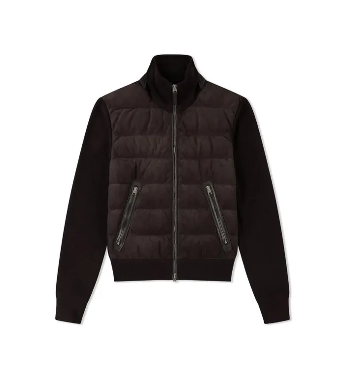 Men Outerwear Tom Ford Down Suede Front Zip Through Ebony
