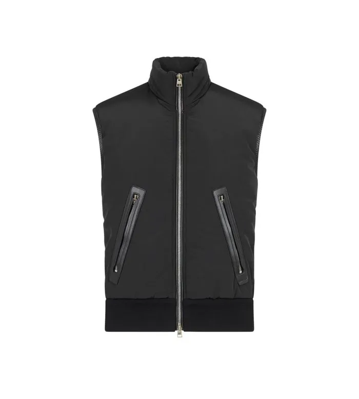 Men Outerwear Tom Ford Light Nylon Front Merino Gilet Black