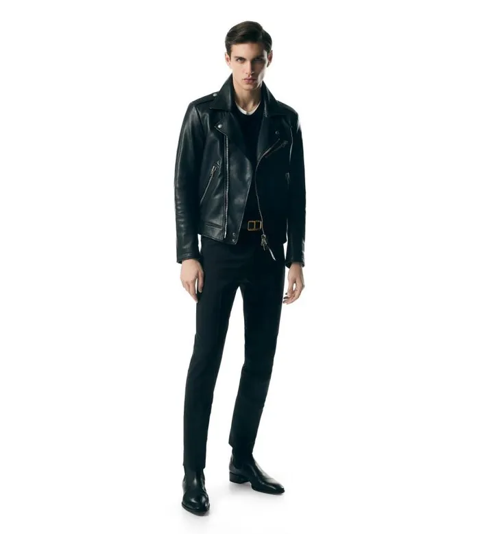 Men Outerwear Tom Ford Smooth Grain Asymmetric Biker Black Men Outerwear Tom Ford Smooth Grain Asymmetric Biker Black