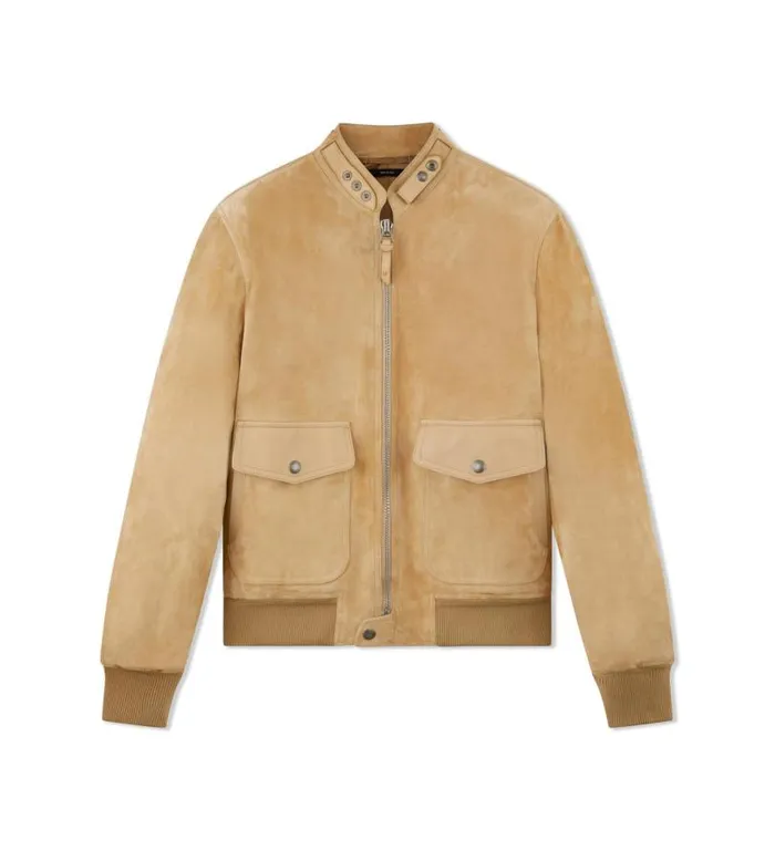Men Outerwear Tom Ford Soft Suede 034Members Only034 Jacket Sand