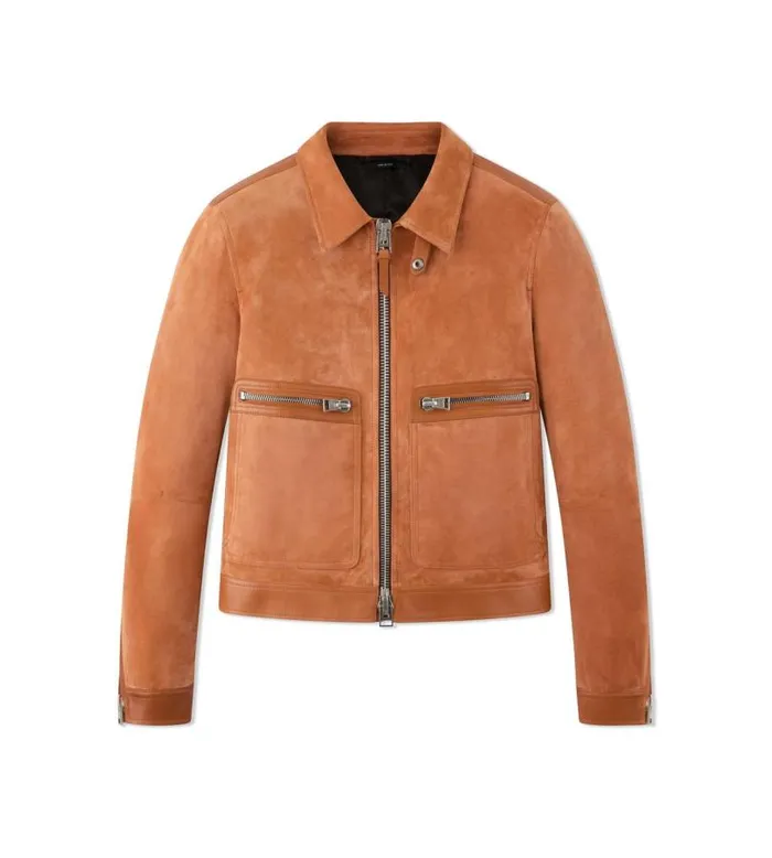 Men Outerwear Tom Ford Soft Suede Contrast Zip Blouson